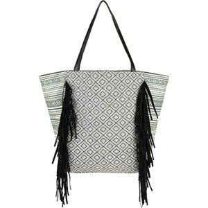 Canvas Fringe MAGID Tote Bag Purse Black and White - Large